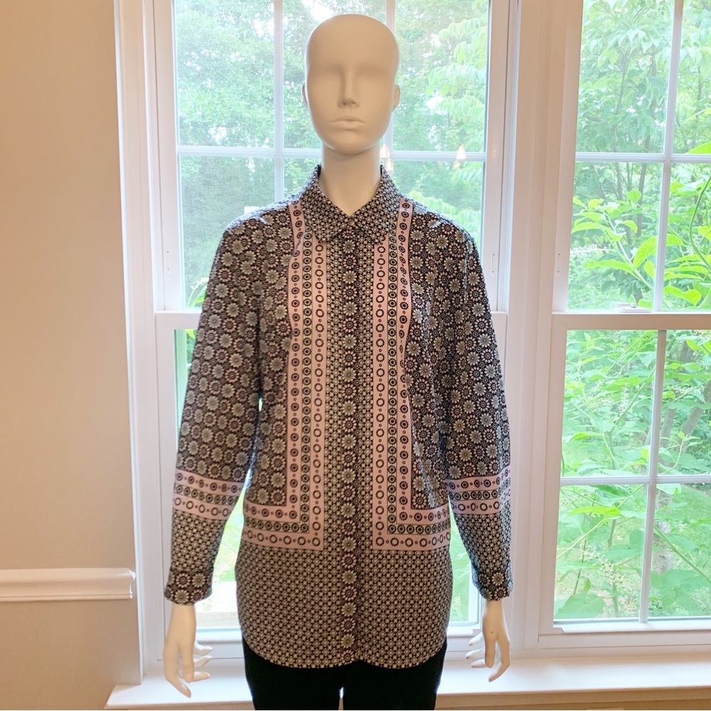 Talbots Blue and Purple Printed Button Down